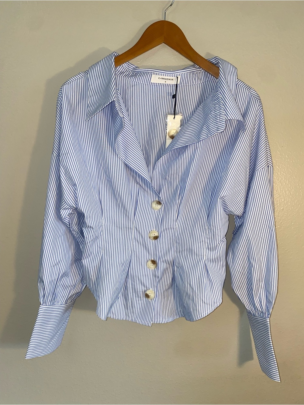 NWT Commense Striped Collared Shirt Blue White - Size S
